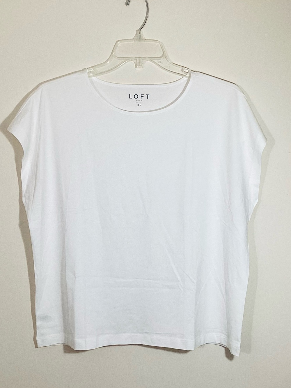 NWT LOFT XL White Modern Wedge Tee Cap Sleeve Top - Picture 2 of 6